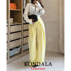 KONDALA Casual Chic Wide Leg Pants Women Office Lady Pockets Pleated Long Trousers Fashion 2026 Spring Summer Streetwear Pants