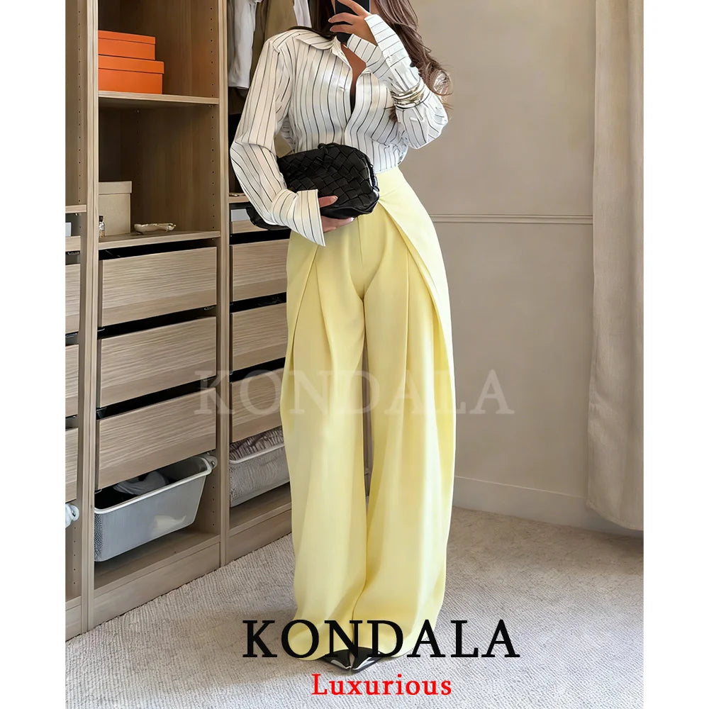 KONDALA Casual Chic Wide Leg Pants Women Office Lady Pockets Pleated Long Trousers Fashion 2026 Spring Summer Streetwear Pants