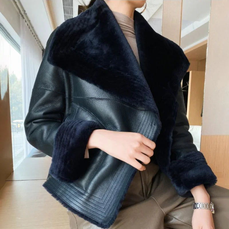Autumn 2026 Winter New Fur One Leather Jacket Women's Overcoat Thicke Warm Leather Parka Coat Spliced Fashion Slim Fur Jacket - Matrix Studios