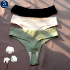 3 Pcs Seamless Ladies Ribbed Cotton Thong Simple Women's Low Waist Bikini Briefs Sports Girls Underwear Plus Size - Matrix Studios