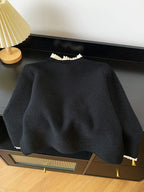 Women Clothing Autumn New Love Button Pleated Collar Knitted Cardigan Jacket Female Lazy Style Sweet Korean Fashion Sweater Tops - Matrix Studios