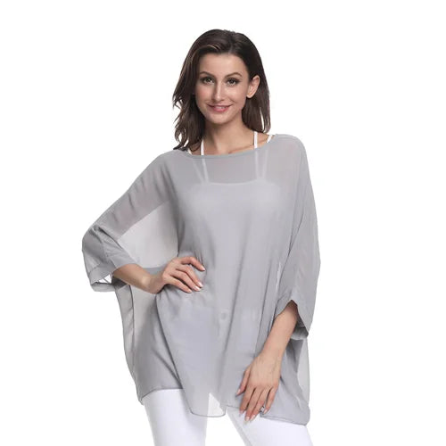BHflutter White Blouse Shirt Women Fashion Batwing Casual Summer Tops Tees Ladies Print Chiffon Blouses Streetwear Plus Size - Matrix-studios.com