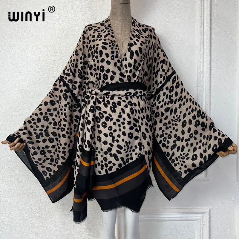 WINYI New Leopard Print Semi-Perspective Sexy Cardigan African Beach Wear Cover-Ups Kimono Beach Outfits for Women Holiday Dress - Matrix Studios