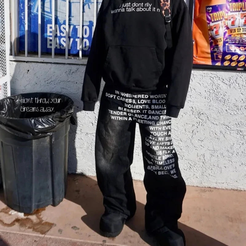 American Retro Patterned Alphabet Men Jeans Personalized Street Clothing Y2K Goth Men and Women Fashion Casual Pants - Matrix Studios