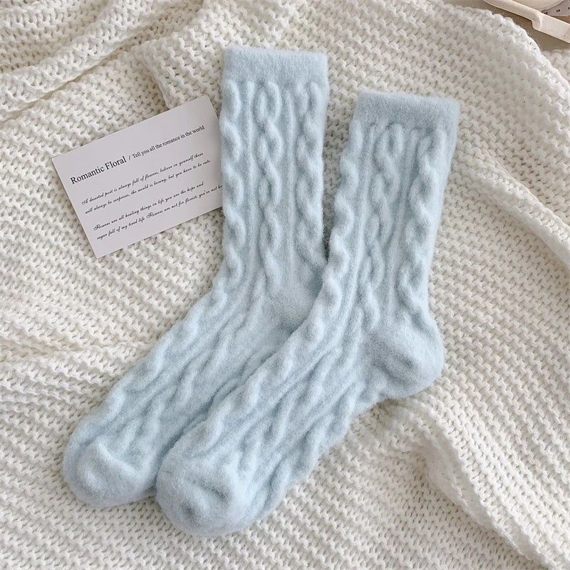 Warm Women's Socks New Winter Japanese Fashion Solid Color Fluffy Socks For Girls Home Thick Cute Floor Socks Kawaii Autumn Soft - Matrix Studios