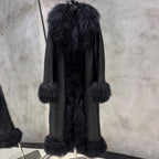 Suede Coat Fur Collar Women Autumn Genuine Sheepskin Coat Long with Mongfolian Fur Trim - Matrix Studios