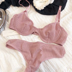 Summer 6 Color Women Underwear Sexy French Bralette Push Up Bra Set Ultra Thin Thread Fabric Breathable Lingerie With Thong Sets - Matrix-studios.com