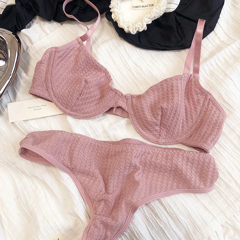 Summer 6 Color Women Underwear Sexy French Bralette Push Up Bra Set Ultra Thin Thread Fabric Breathable Lingerie With Thong Sets - Matrix-studios.com