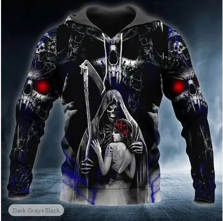 2023 New Men's Skull Hoodie Sweatshirts 3D print Head Pattern Hooded Pullover Autumn Fashion Casual Sweatshirt - Matrix Studios