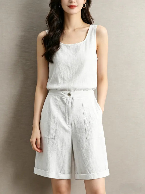 Comfort Ladies High Waist Cotton Linen Bermuda Shorts for Women Casual Loose Fit Summer Knee-Length fashion streetwear - Matrix Studios