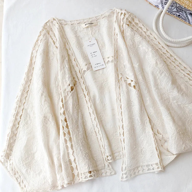 Youth Summer Beach Cotton Linen Embroidery Eyelet Hollow Out Open Stitch Cover-ups Ibiza Hippie Gypsy Boho Bohemian Top Swimwear - Matrix Studios
