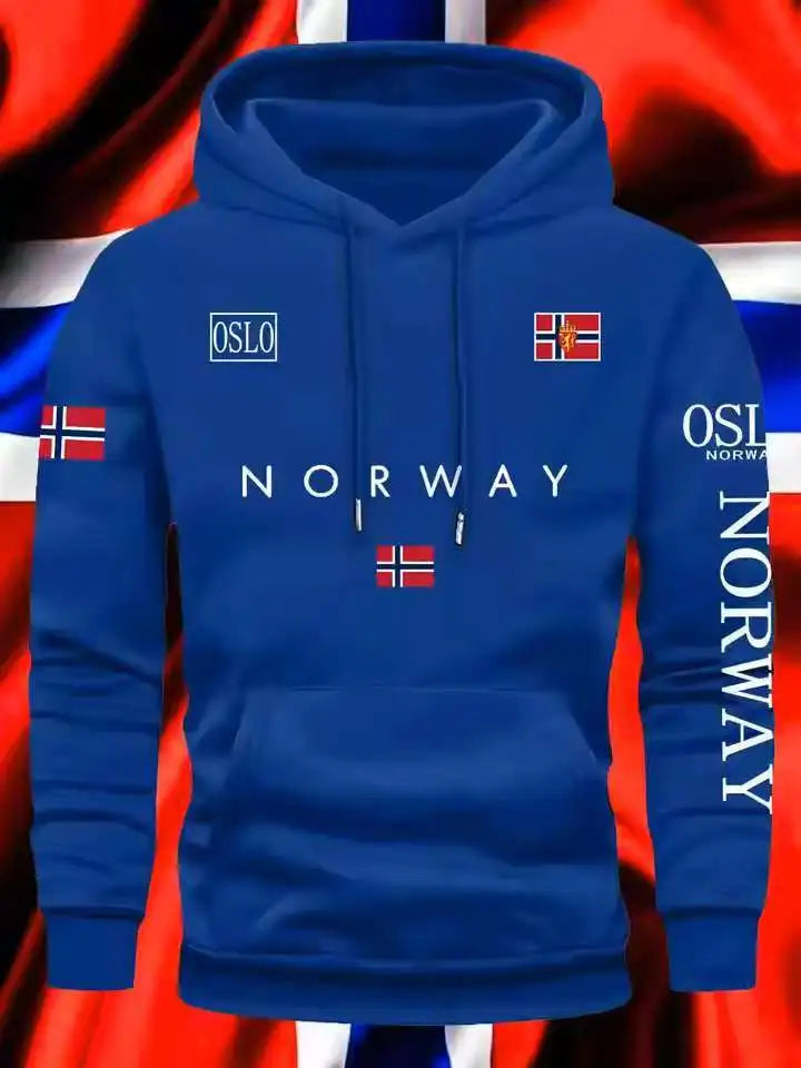 NORWAY printing Autumn winter models Men's Fleece windproof Warm Cotton Oversized Hoodie Outdoor Commuter Men's High Elastic top - Matrix Studios