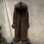 Suede Coat Fur Collar Women Autumn Genuine Sheepskin Coat Long with Mongfolian Fur Trim - Matrix Studios