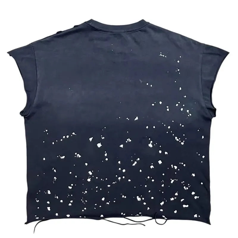 Ripped Hole Satoshi Nakamoto T-shirt High Quality Splash-ink Pattern Short Sleeve Retro Casual Loose Round Neck T Shirts - Matrix-studios.com