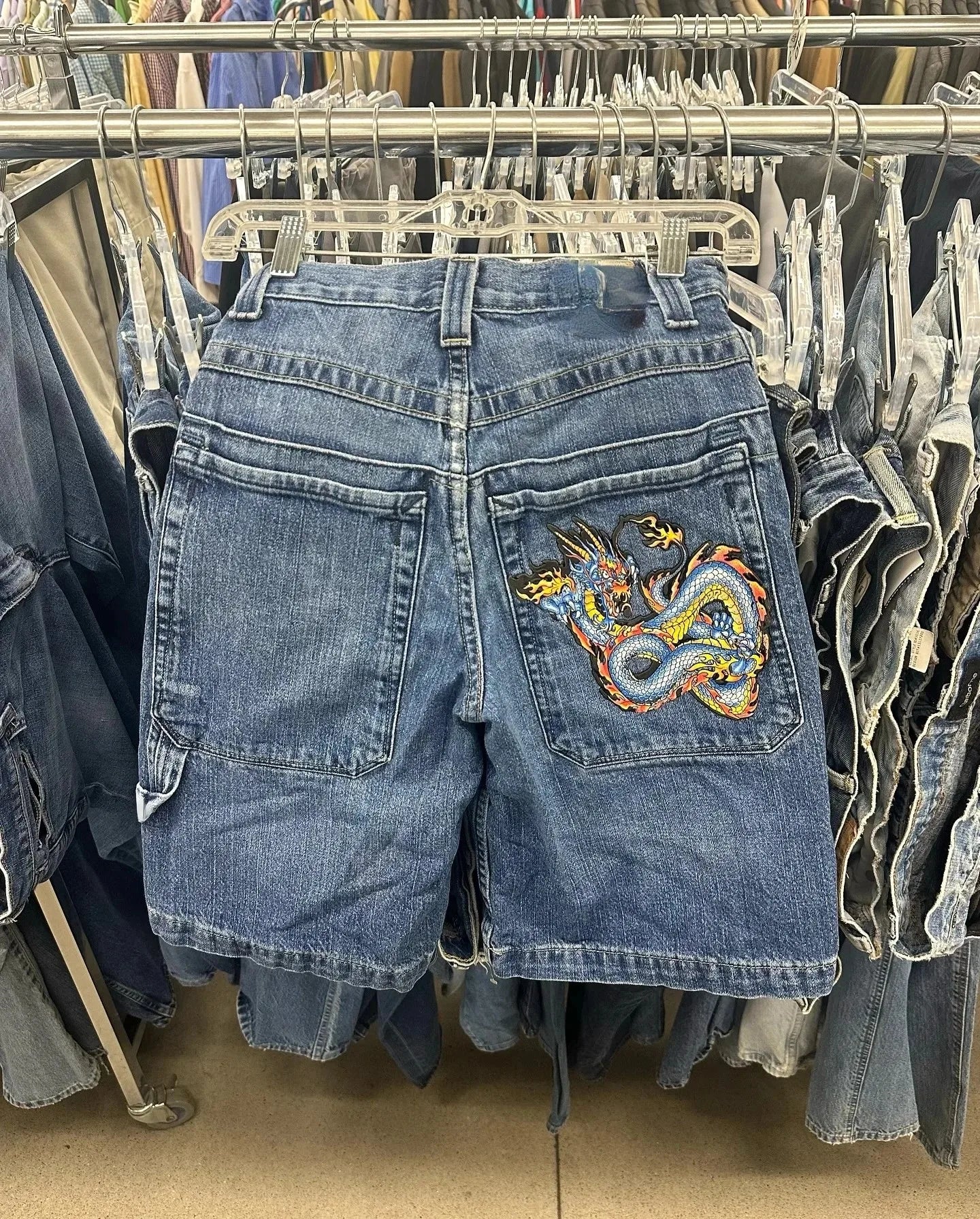 Gothic Rhinestone Cross Embroidery Viral Denim Jorts Y2K Vintage American Trend Gym Shorts Men Women Street Hip Hop Jean Short