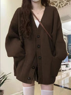 Autumn Winter Women Cardigan Sweater Coats Fashion Female Long Sleeve V-neck Loose Knitted Jackets Casual Sweater Cardigans - Matrix Studios