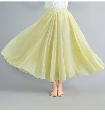 28-Color Mori Girl Literary Cotton Linen Dress Elastic Waist A-line Expansion Skirt Solid Color Ethnic Style Women Long Skirts - Matrix-studios.com