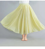 28-Color Mori Girl Literary Cotton Linen Dress Elastic Waist A-line Expansion Skirt Solid Color Ethnic Style Women Long Skirts - Matrix-studios.com
