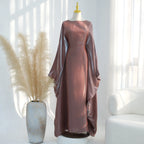 Ramadan Eid Evening Party Shiny Kaftan Dress for Women, Butterfly Sleeves Round Neck Muslim Women Abaya Dubai Islamic Clothing - Matrix-studios.com