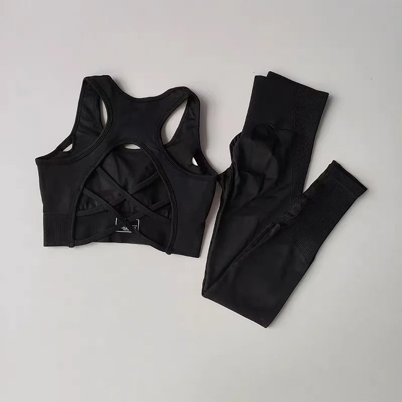 2PCS Sports Bra Women's Set Professional Fitness Tank Top Bra Shockproof Running Leggings Yoga Suit Beautiful Back Bra Clothing - Matrix-studios.com