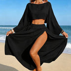 Fashion Casual Short Top and Split Skirt Set, Summer Vacation Lightweight Sheer Beach Cover-Up, Two-Piece Swimsuit for Women - Matrix Studios