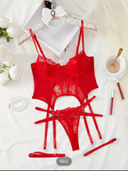 Floral Lace Garter Lingerie Set With Choker Women Intimates 2024 Underwire Bra And Thongs Ladies Underwear Set - Matrix-studios.com