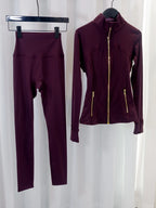 Gold zipper jacket and yoga pants set, sportswear, quick-dry and breathable, slimming and lightweight, tight-fitting - Matrix-studios.com