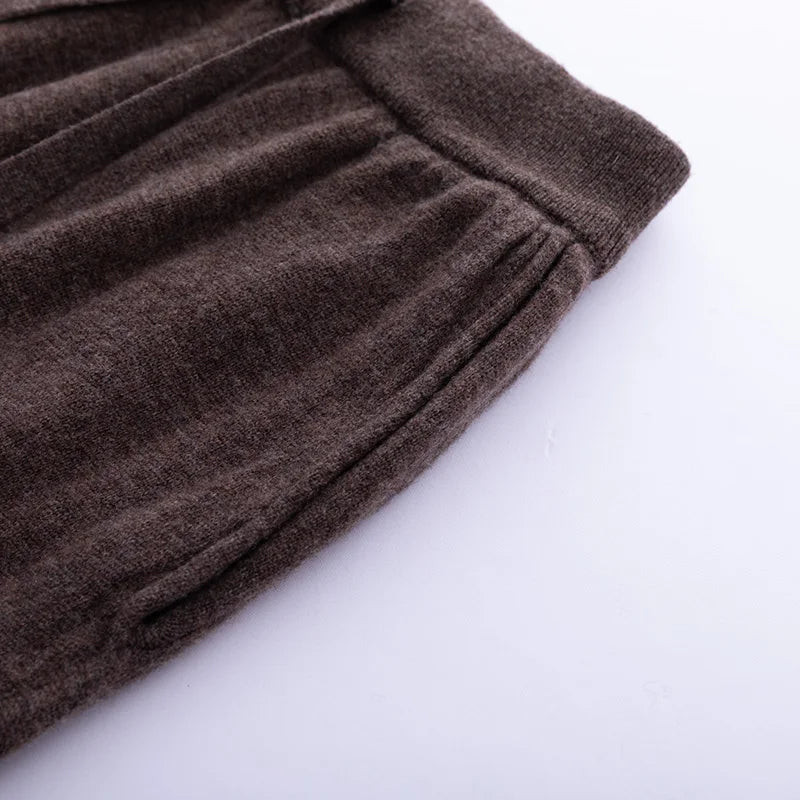 Autumn And Winter New 100% Merino Wool Flat Small Foot Pants Women Loose High Waist Lean Knitted Cashmere Bunched Foot Pants - Matrix-studios.com