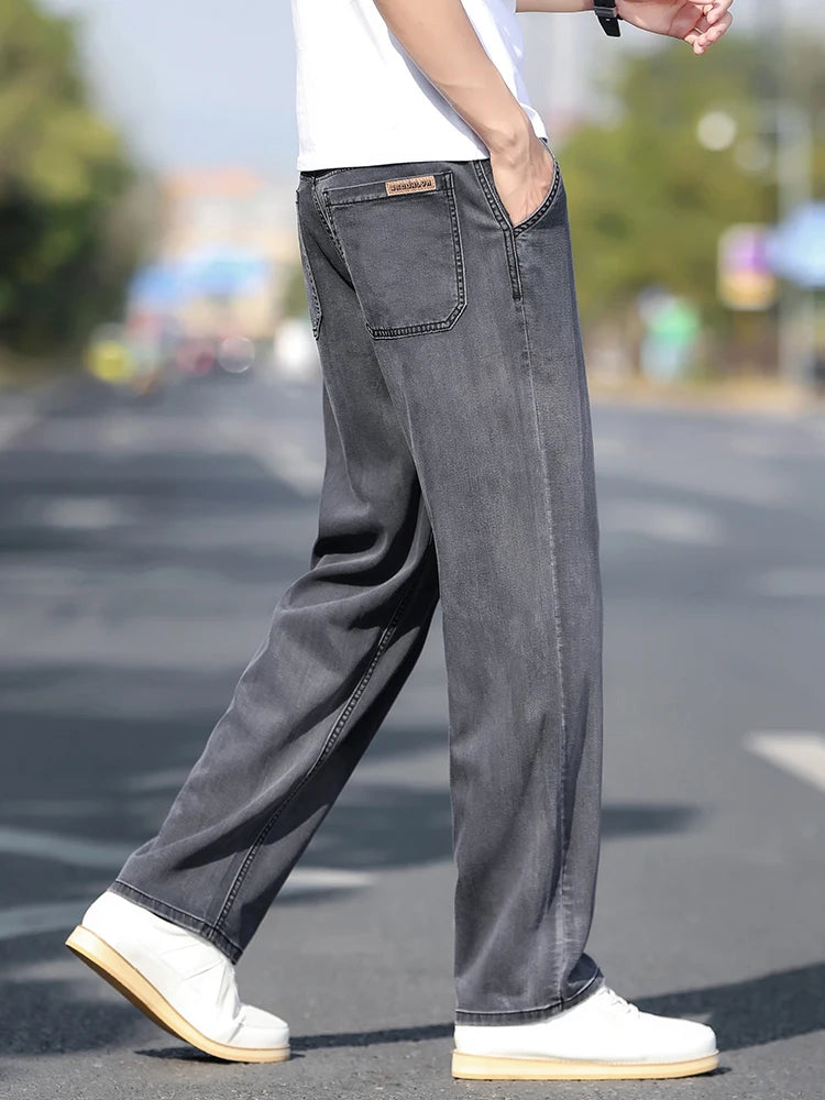 Loose Wide-leg Men's Thin Jeans Lyocell Soft Drape Fabric Comfort Trousers Spring Summer Fashion Brand Washing Denim Pants - Matrix Studios