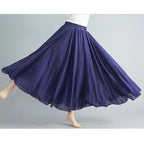 28-Color Mori Girl Literary Cotton Linen Dress Elastic Waist A-line Expansion Skirt Solid Color Ethnic Style Women Long Skirts - Matrix-studios.com