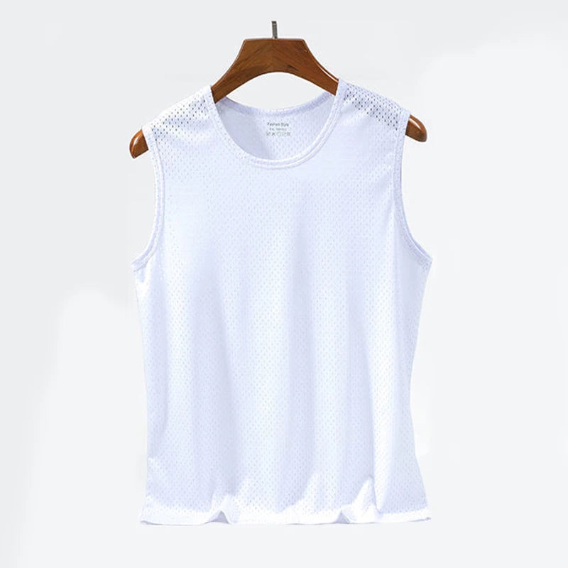 Men's Ice Silk Mesh Tank Tops Gym Stringer Transparent Bodybuilding Sleeveless Shirt Fitness Vest Male mesh Muscle Singlets Tops - Matrix Studios