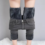Women Thermal Skinny Jeans Mom Winter Warm Plush Stretch Jeans Lady Fleece Snow Denim Pants Student Pencil Straight Leg Trousers - Matrix-studios.com