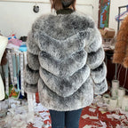 QUEENTINA  Natural Fox Fur Coats Fashion New Women's Very Warm And Stylish Jacket Vest Stand Collar Leather Coat Women Winter - Matrix Studios
