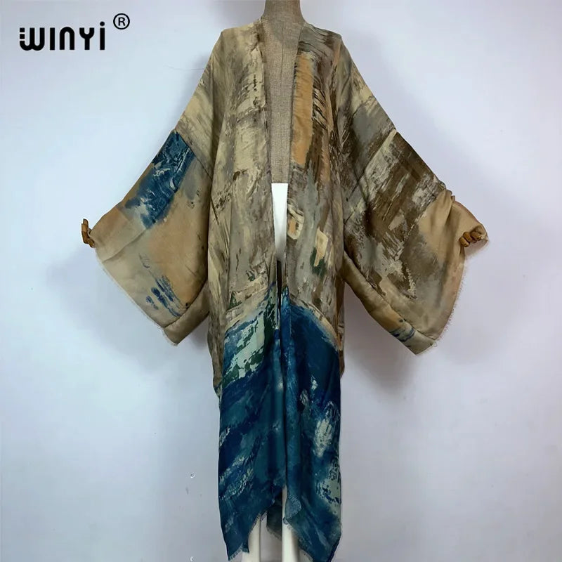 WINYI Fashion Kimono Print Coat Long Sleeve Cardigan Abaya Muslim Woman Cover Up Boho Dress Kaftan Abaya Dubai Luxury Caftan - Matrix-studios.com