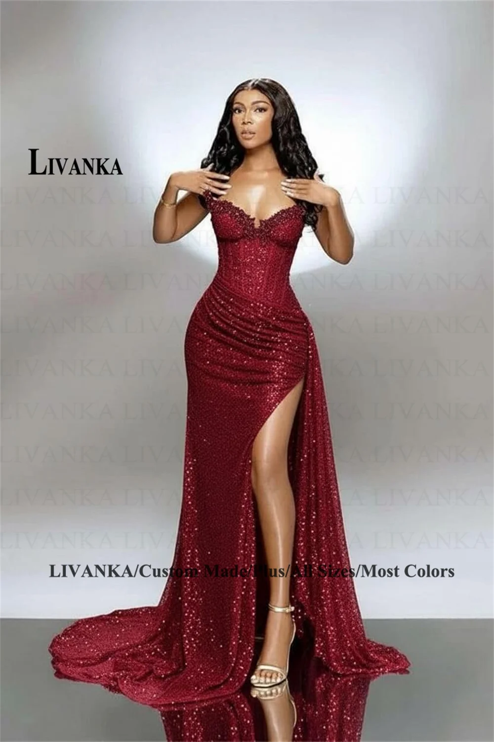 LIVANKA Sweetheart Neck Mermaid Evening Dresses Side High Split Floor-Length Prom Dresses Beading Customized Vestidos De Fiesta - Matrix Studios