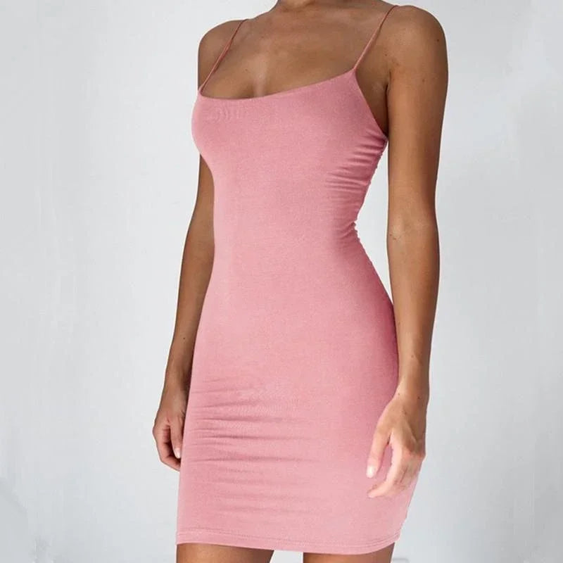 Summer Spaghetti Strap Mini Dress 2026 Women Sexy Bodycon Club Party Dresses Short Female Camisole Solid Black Sheath Sundress - Matrix-studios.com