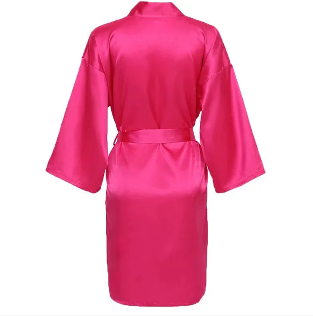Solid Satin Night Robe, Elegant Half Sleeve V Neck House Robe With Belt, Women's Sleepwear - Matrix-studios.com