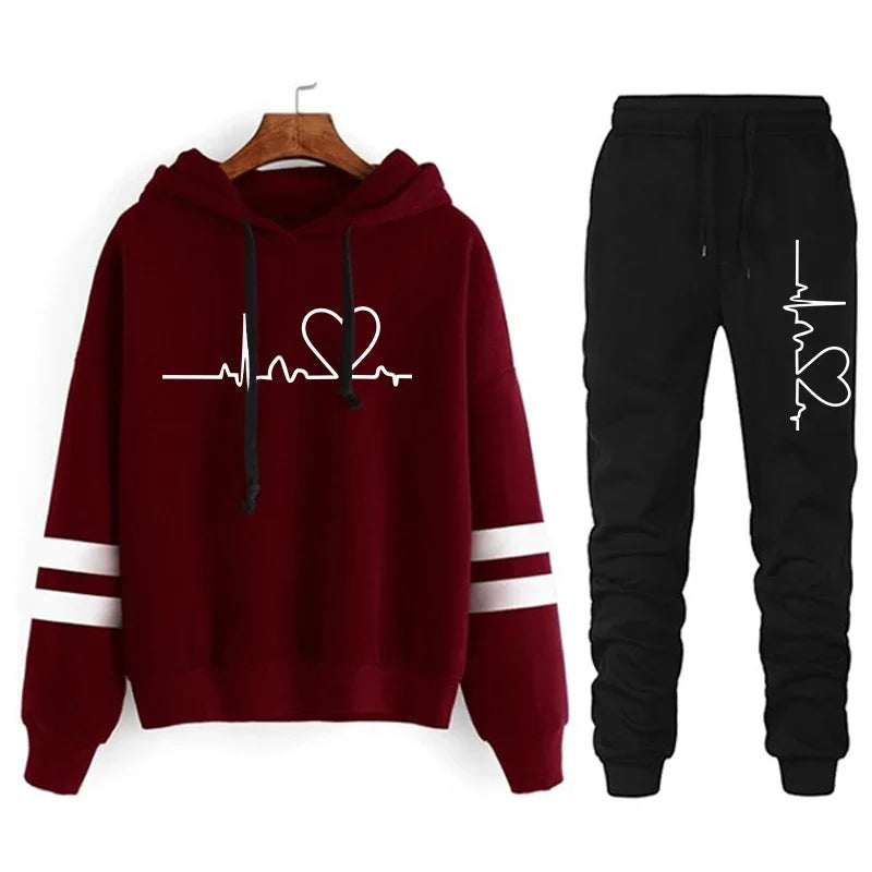 Womens Tracksuit Casual Stripe Versatile Sweatshirt Black Sweatpants Loose Print High Quality Outfits Single Piece Hoodies Pants - Matrix-studios.com