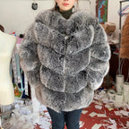 QUEENTINA  Natural Fox Fur Coats Fashion New Women's Very Warm And Stylish Jacket Vest Stand Collar Leather Coat Women Winter - Matrix Studios