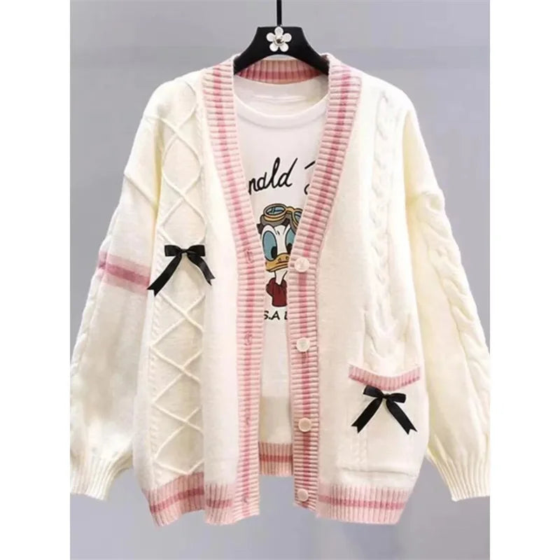 Japanese Bow Sweater Jacket For Women's Autumn And Winter 2025 New Loose And Lazy Style Design Anti-aging Knitted Cardigan - Matrix Studios