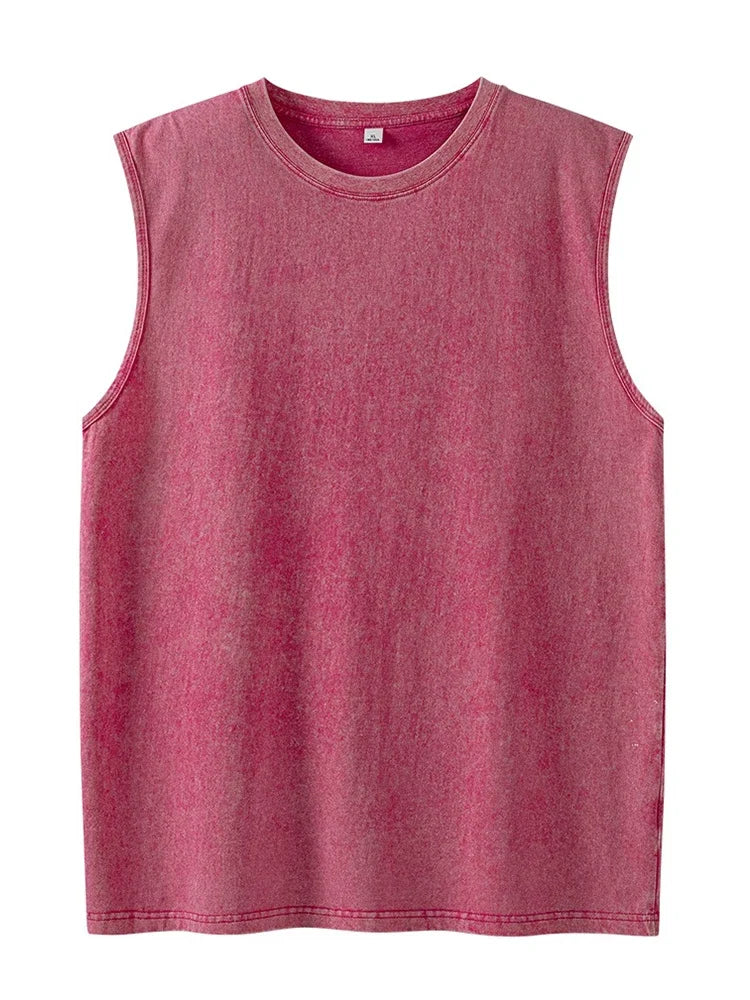 Men's Washed Sleeveless Tank Top 230G Heavyweight 100% Cotton Vintage Oversized Casual Summer Streetwear Shirt Vest - Matrix Studios