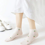 5/10 Pairs Women Striped Ankle Socks Fashionable Breathable Comfortable Spring Summer Cute Pink Fruit Pattern Casual Socks - Matrix Studios