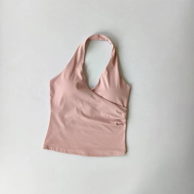 Women's Sexy V-Neck Fitness Bra Nude Sports Bra Hanging Neck Yoga Suit Vest Comfortable Breathable Gym Top for Active Wear - Matrix Studios