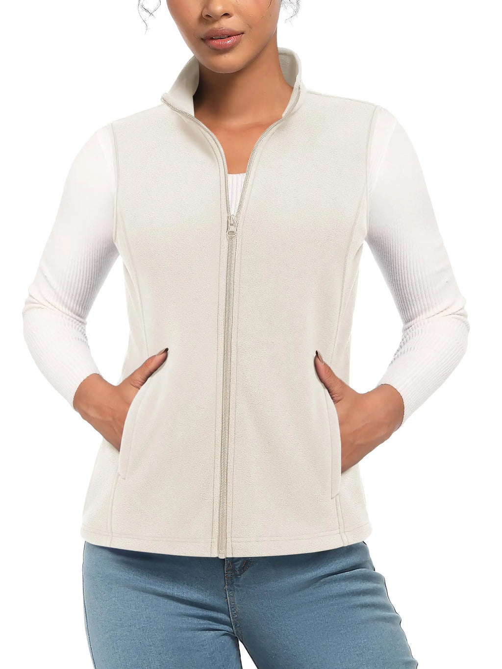 TACVASEN Fleese Sleeveless Vests Womens Fall Winter Thermal Hiking Golf Waistcoats Soft Casual Outerwear Zip Jackets 4 Pockets - Matrix Studios