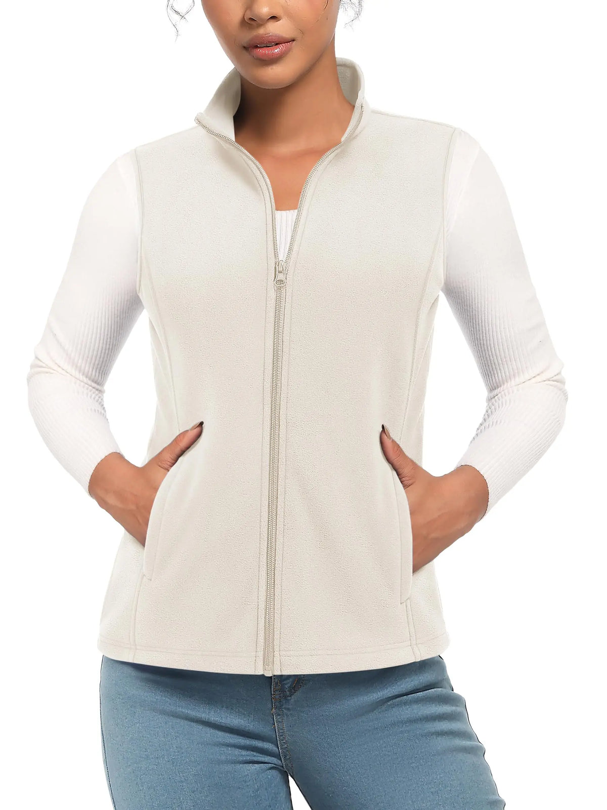 TACVASEN Fleese Sleeveless Vests Womens Fall Winter Thermal Hiking Golf Waistcoats Soft Casual Outerwear Zip Jackets 4 Pockets - Matrix Studios