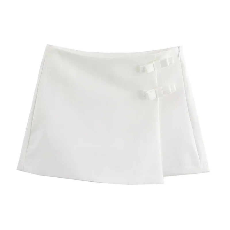 MUJER Pink White Mini Skirt Woman Skort Fashion Bow Skort For Women Summer Slit Short Skirt Woman Split High Waist Skirt Shorts - Matrix-studios.com