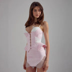 Women Lace Patchwork Corset Bodycon Mini Dress Set Patchwork Ruched Slim Fit Skirt Suit Elegant Nightclub Party Matching Sets - Matrix-studios.com
