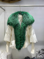Loose Natural Real Fox Fur Collar Coat Thick New European Fashion White Duck Down Jacket Winter Women Warm Luxury Outerwear - Matrix Studios
