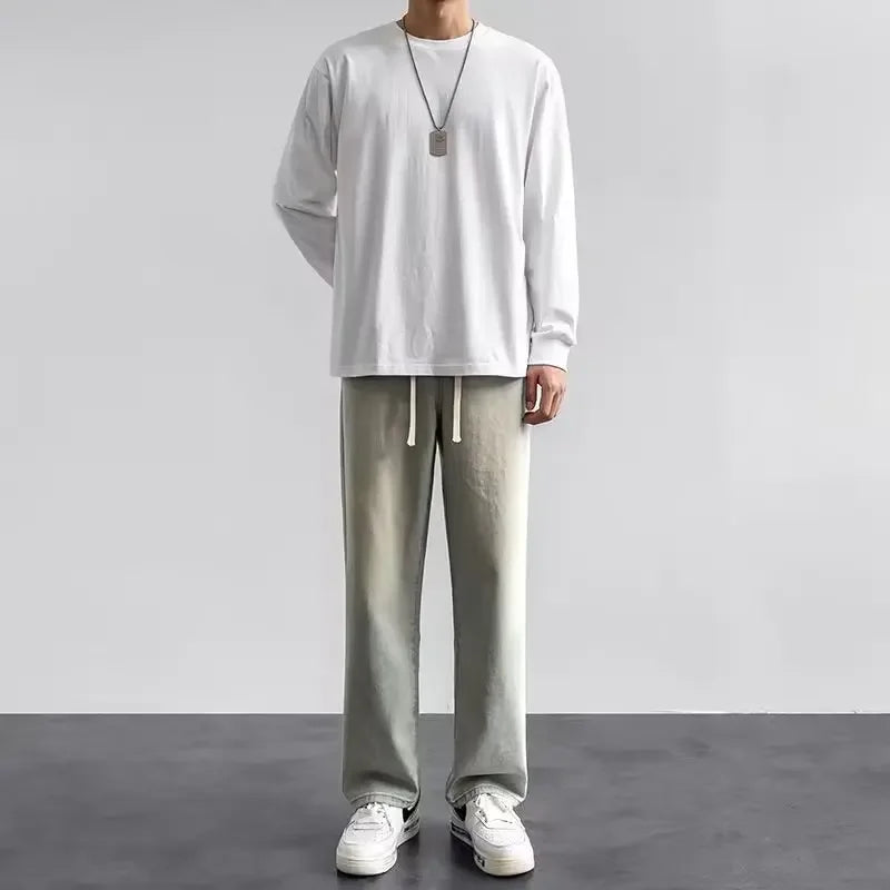 Spring Autumn Men Baggy Jeans Oversize Straight Loose Casual Denim Trousers Solid Color Streetwear Fashion Y2k Wide Leg Pants - Matrix Studios
