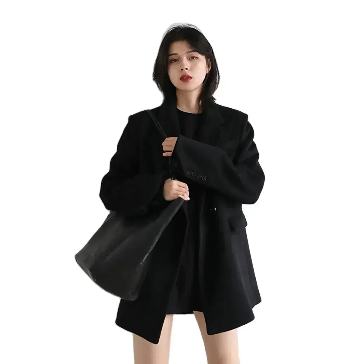 CHIC VEN Women Wool Blend Coat Solid Mid Long Woolen Blazer Thick Warm Blouse Women's Overcoat Office Lady Tops Autumn Winter - Matrix-studios.com